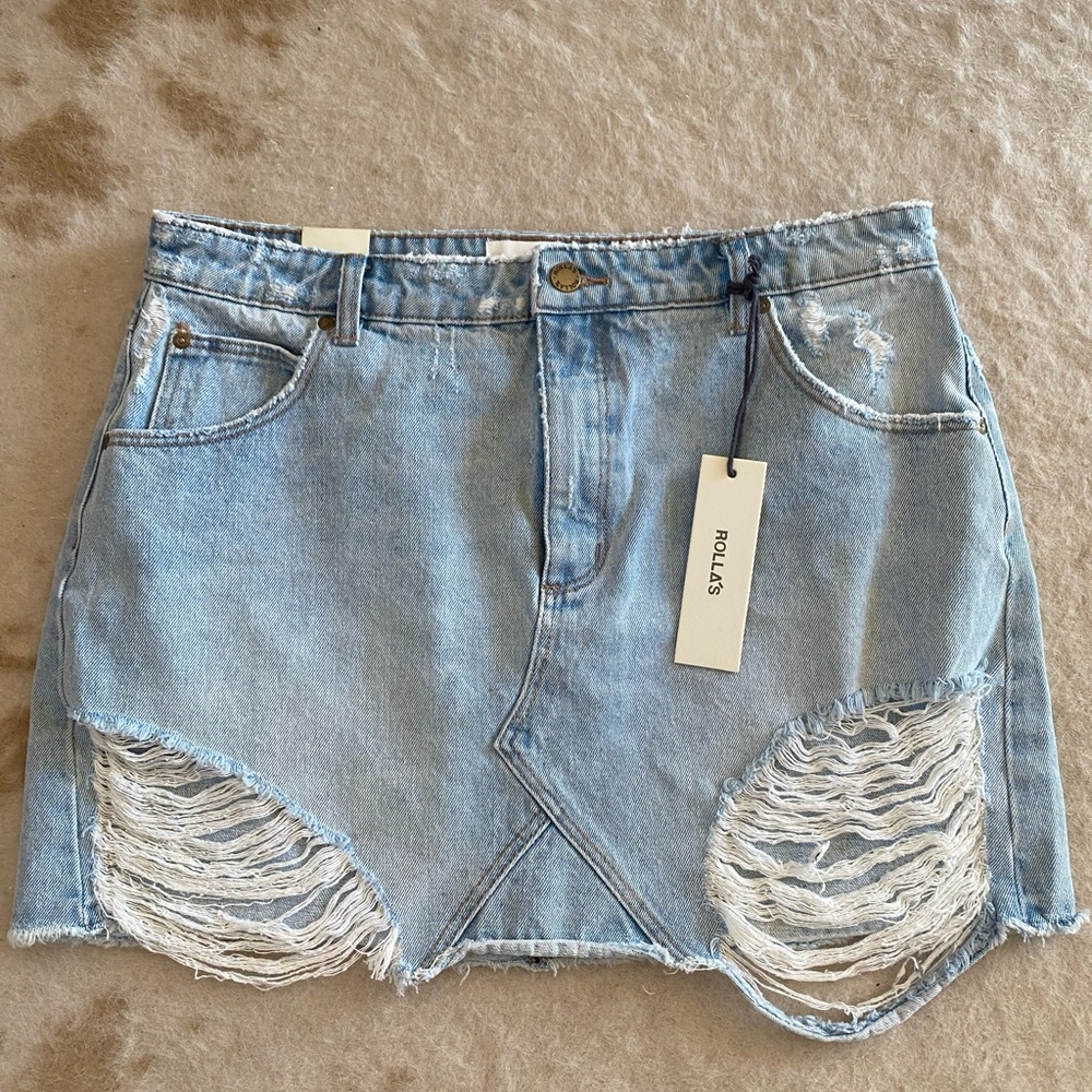 ROLLA'S Light Blue Distressed Denim A-Line Skirt